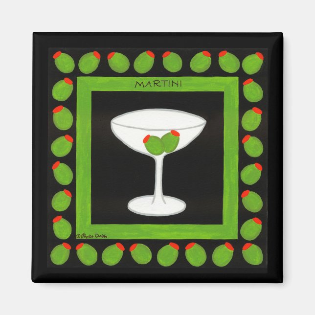 Martini Retro Drink Grönt Olife on Black Magnet (Framsidan)