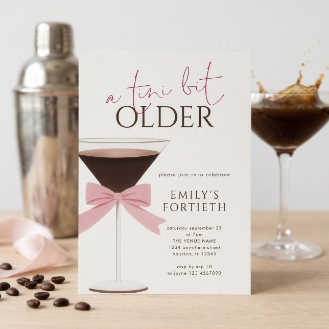 Martini Rosa Bow Tini Lite Äldre Födelsedag Inbjudningar (Skapare uppladdad)
