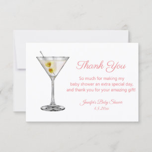 martini rosa script flicka baby shower tack tack anteckningskort