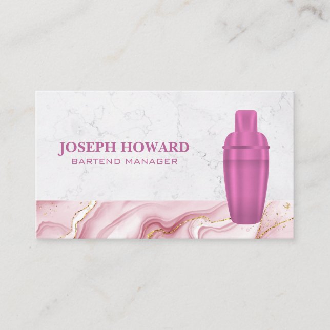 Martini Shaker Logotyp | Rosa Marble Visitkort (Framsida)