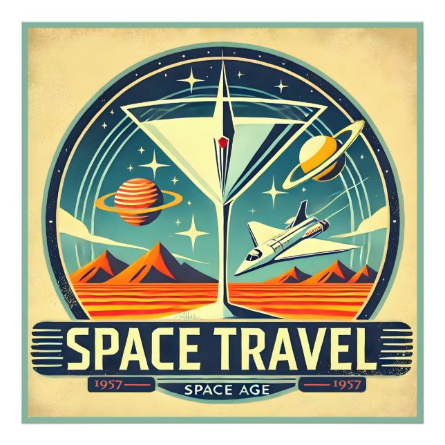 Martini Space Travel 1957 New Worlds Logotyp Fototryck (Framsidan)