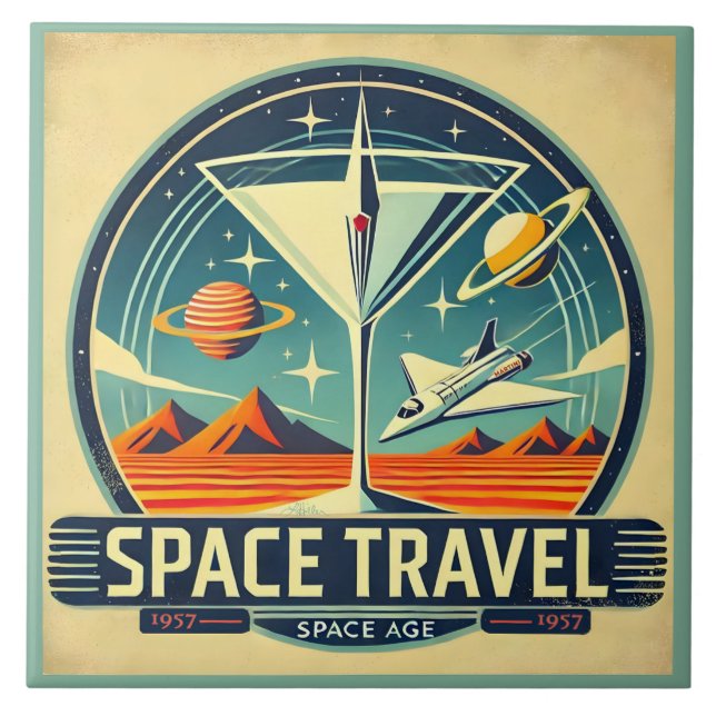 Martini Space Travel 1957 New Worlds Logotyp Kakelplatta (Framsidan)