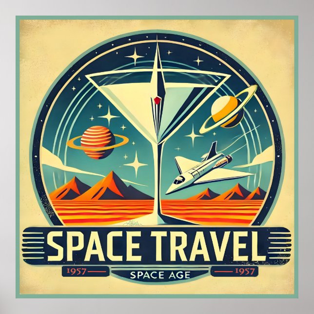Martini Space Travel 1957 New Worlds Logotyp Poster (Framsidan)
