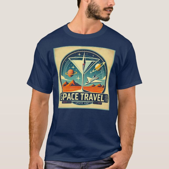 Martini Space Travel 1957 New Worlds Logotyp T Shirt (Framsida)