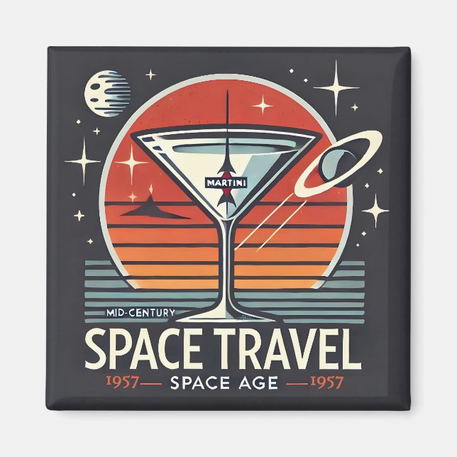 Martini Space Travel 1957 Space Age Logotyp Magnet (Framsidan)
