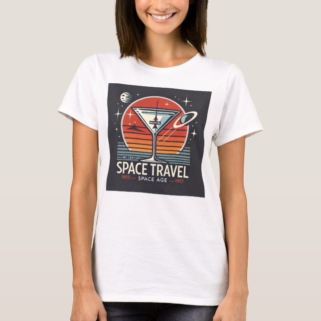 Martini Space Travel 1957 Space Age Logotyp T Shirt (Framsida)