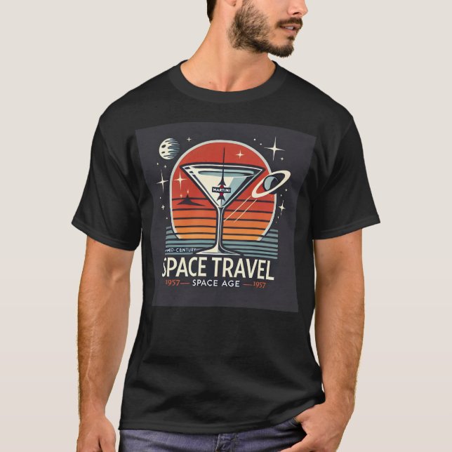 Martini Space Travel 1957 Space Age Logotyp T Shirt (Framsida)