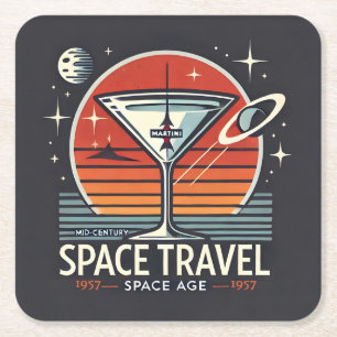 Martini Space Travel 1957 Space Age Logotyp Underlägg Papper Kvadrat