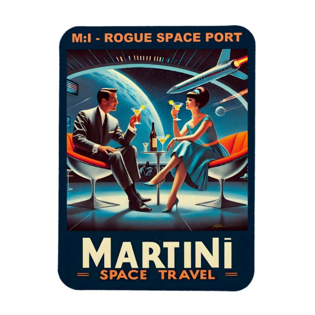 Martini Space Travel Poster Roster Space Port Magnet (Vertikal)
