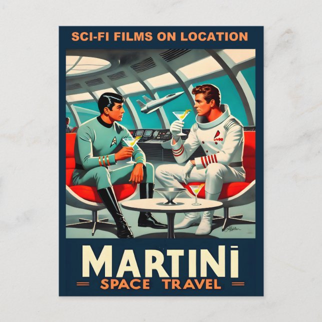 Martini Space Travel Poster Sci-Fi-filer i rymden Vykort (Framsida)