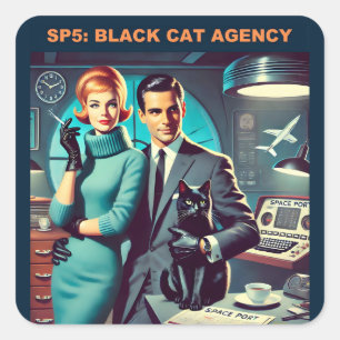 Martini Space Travel Poster SP5: Black Cat Agency Fyrkantigt Klistermärke