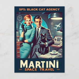 Martini Space Travel Poster SP5: Black Cat Agency Vykort