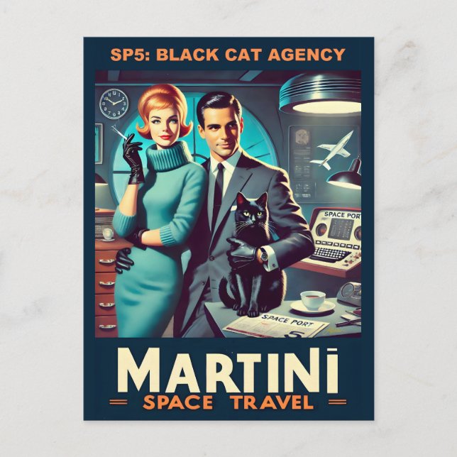 Martini Space Travel Poster SP5: Black Cat Agency Vykort (Framsida)