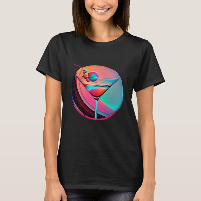 Martini Synthwave 80s Retrowave Aesthetic T Shirt (Framsida)