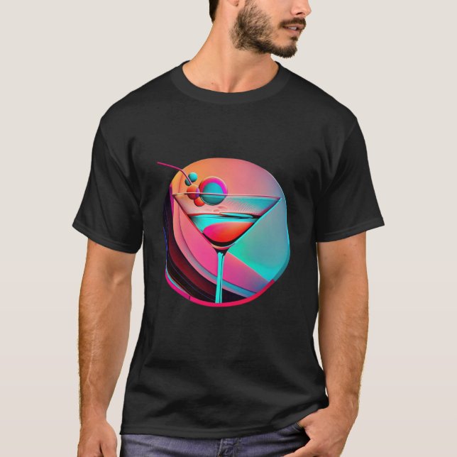 Martini Synthwave 80s Retrowave Aesthetic T Shirt (Framsida)