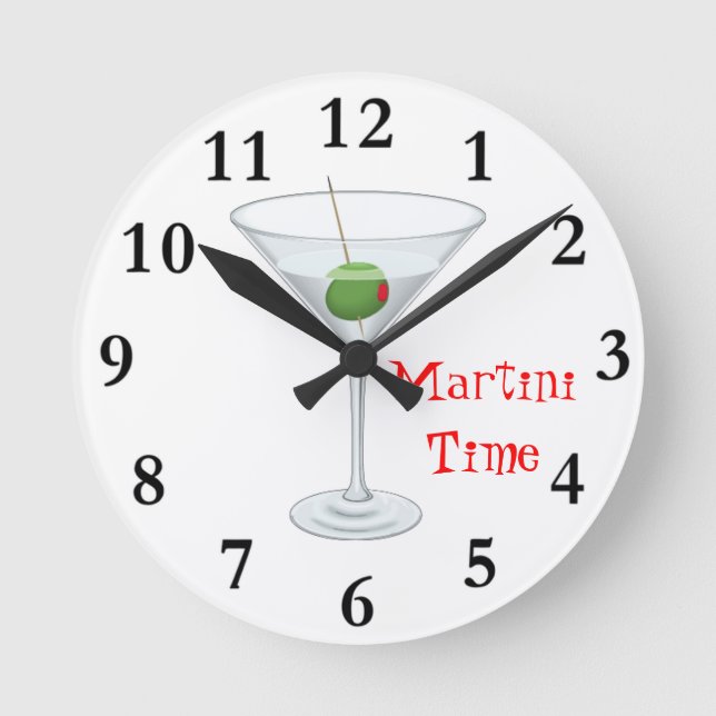 Martini Time Cocktail-glas med Olive Lycklig-timma Rund Klocka (Framsida)