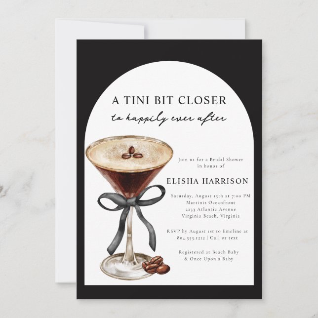 Martini Tini Lite Närmare Rand Bröllopsdusch  Inbjudningar (Framsida)