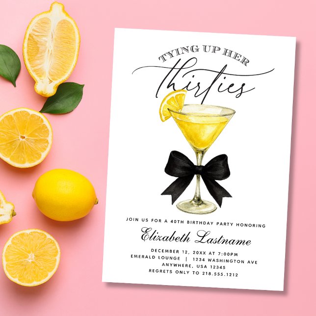 Martini Tying upp hennes 30:e födelsedag Inbjudningar (Martini Tying Up Her Thirties 40th Birthday Invitation)