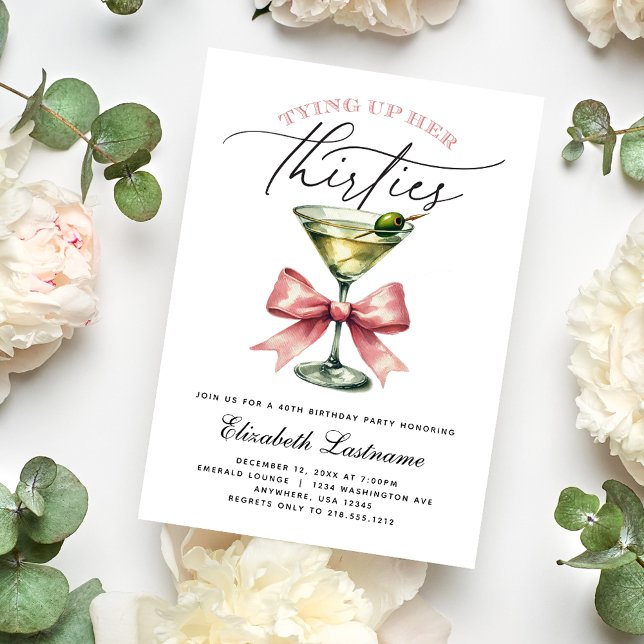 Martini Tying upp hennes 30:e födelsedag Inbjudningar (Martini Tying Up Her Thirties 40th Birthday Invitation)