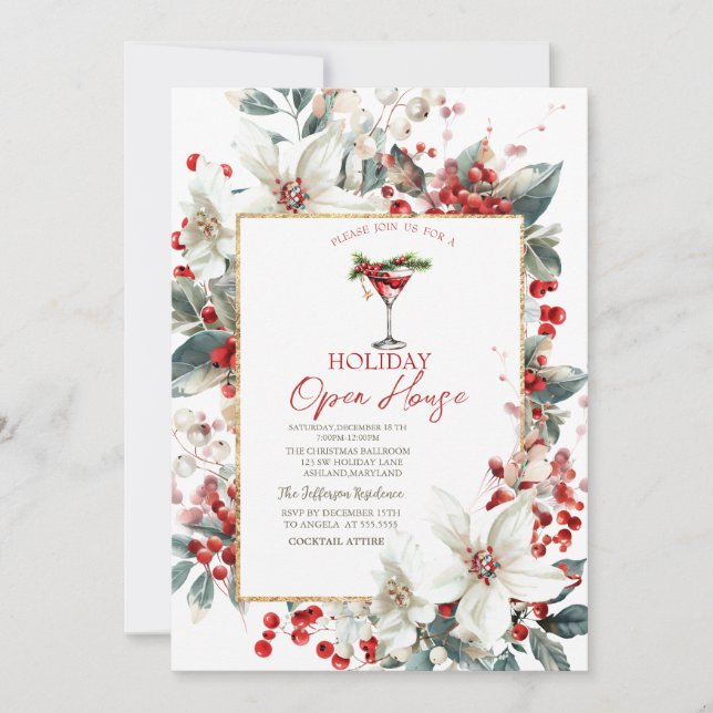 Martini White Poinsettia Helgdag Open House Inbjudningar (Framsida)