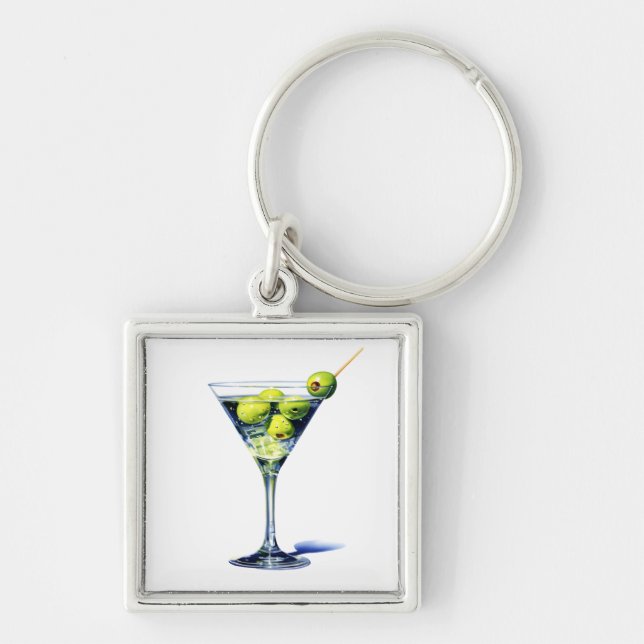 Martini With Olife Fyrkantig Silverfärgad Nyckelring (Framsidan)