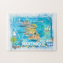 Martinique Antilles Illustrated Caribbean Karta Pussel