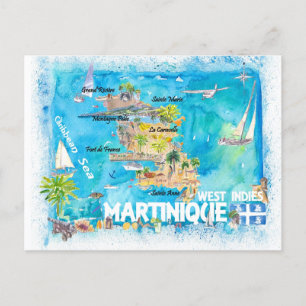 Martinique Antilles Illustrated Caribbean Travel Vykort