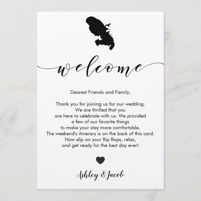 Martinique Bröllop Välkommen Brev och Irland Program (Framsida)