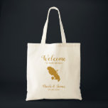 Martinique Destination Wedding Välkommen Bag, Guld Tygkasse<br><div class="desc">Bröllop helg välkomnar en presentpåse för gäster från byn till bröllop,  med en bild av Martinique,  med hjärta som du kan ha ställe på exakt plats. Fyll i toa med dina favoritgodis.</div>