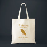 Martinique Destination Wedding Välkommen Bag, Guld Tygkasse<br><div class="desc">Bröllop helg välkomnar en presentpåse för gäster från byn till bröllop,  med en bild av Martinique,  med hjärta som du kan ha ställe på exakt plats. Fyll i toa med dina favoritgodis.</div>