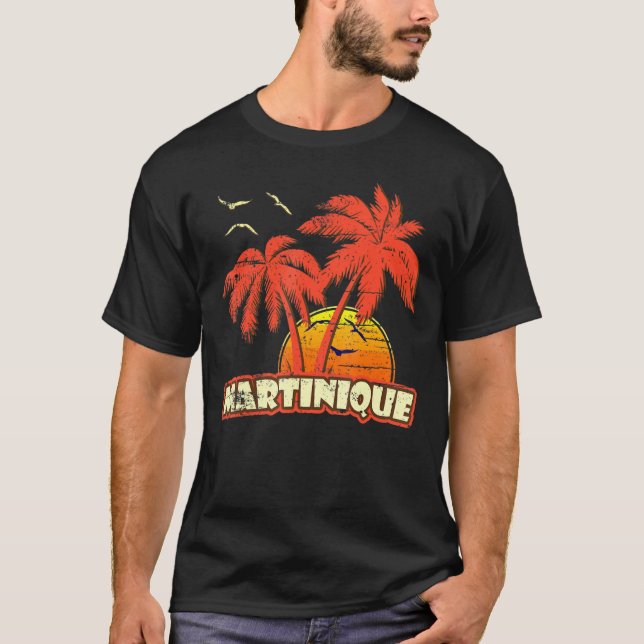 Martinique Summer Handflatan Träd 80 s Beach Sunse T Shirt (Framsida)
