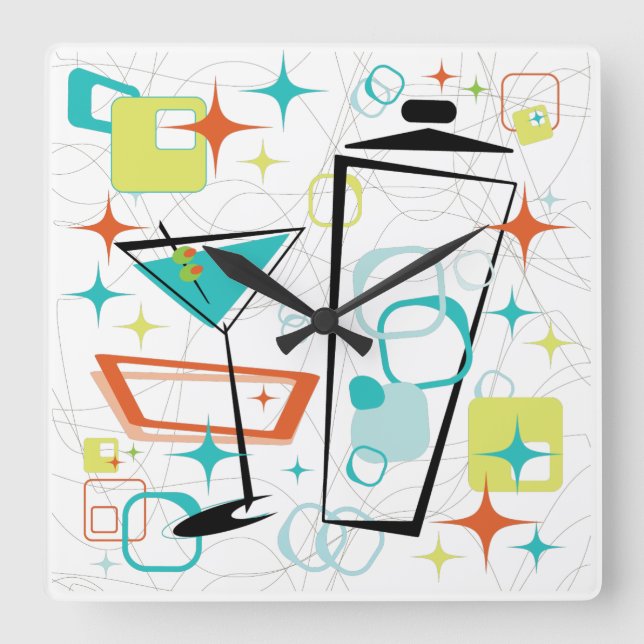 Martinis A Go-Go-klocka Fyrkantig Klocka (Framsida)