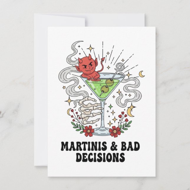 Martinis & Bad Decisions Djävul Cocktail Rolig  Julkort (Framsida)