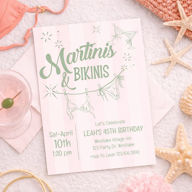 Martinis & Bikinis Födelsedagsinbjudan | Poolparty Inbjudningar (Skapare uppladdad)