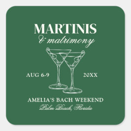 Martinis & Matrimony Bachelorette Helg Fyrkantigt Klistermärke