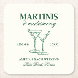 Martinis & Matrimony Bachelorette Helg Underlägg Papper Kvadrat