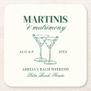 Martinis & Matrimony Bachelorette Helg Underlägg Papper Kvadrat