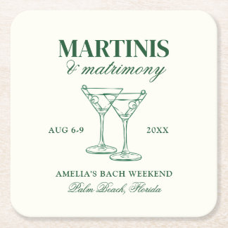 Martinis & Matrimony Bachelorette Helg Underlägg Papper Kvadrat