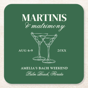 Martinis & Matrimony Bachelorette Helg Underlägg Papper Kvadrat