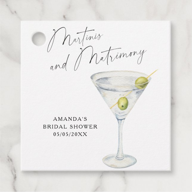 Martinis och Matrimony Möhippa Gåvor Etiketter (Framsida)