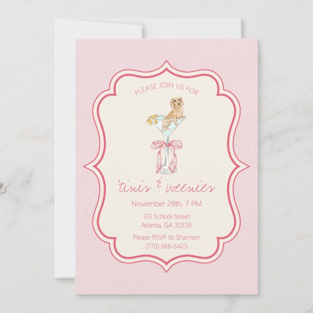 Martinis och Weenies Coquette Dachshund Birthday Inbjudningar (Framsida)