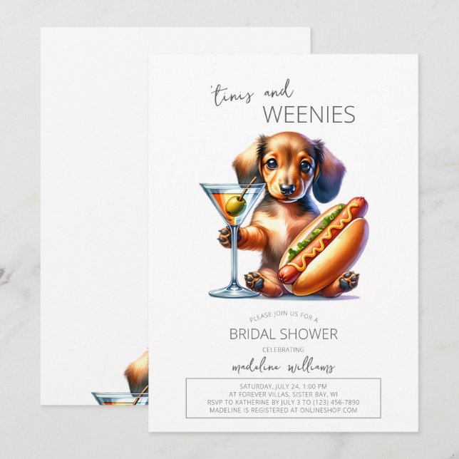 Martinis och Weenies Dachshund Möhippa Inbjudningar (Fram/baksida)