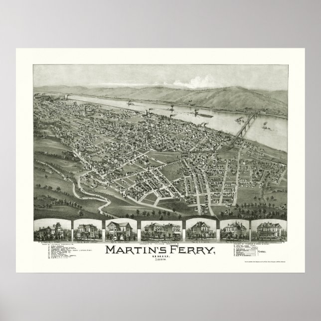 Martin's Ferry, OH Panoramic Karta - 1899 Poster (Framsidan)