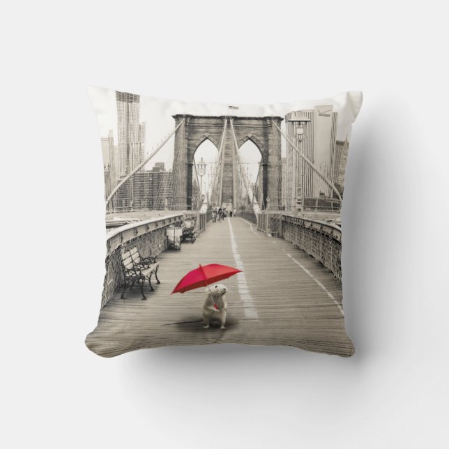 Marty Mouse i Brooklyn Bridge Pillow Kudde (Framsida)