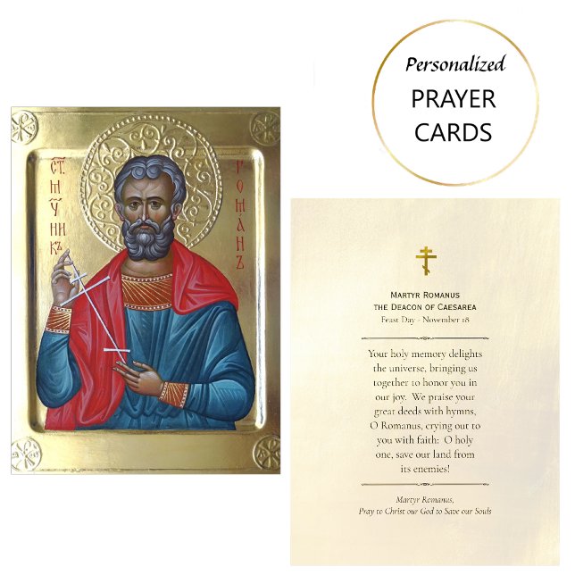 Martyr Romanus Deacon of Caesarea Prayer Card Placeringskort (Skapare uppladdad)