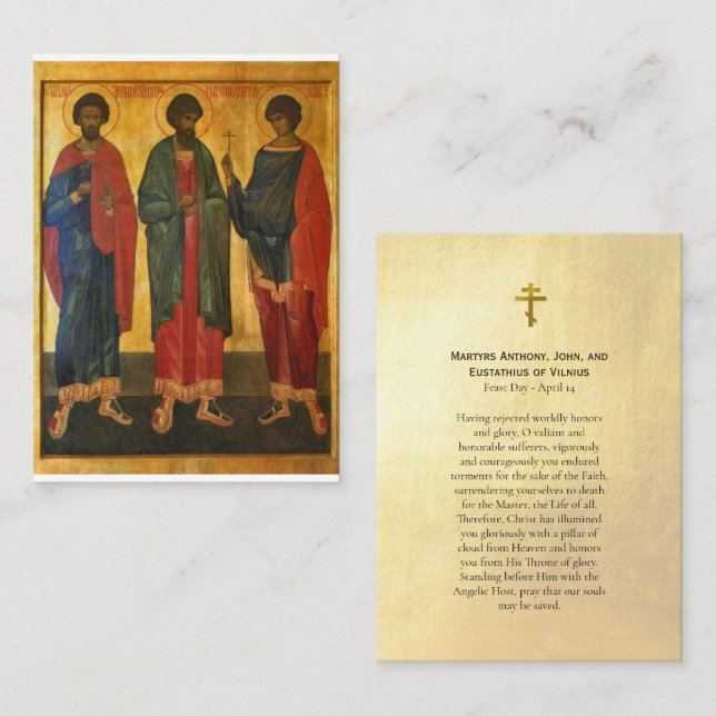 Martyrs Anthony John Eustathius Prayer Card Placeringskort (Fram/baksida)