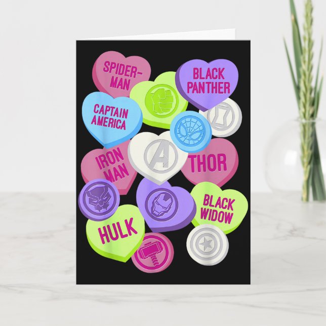 Marvel Avengers Symbols Candy Hearts Valentines Da Kort (Framsida)