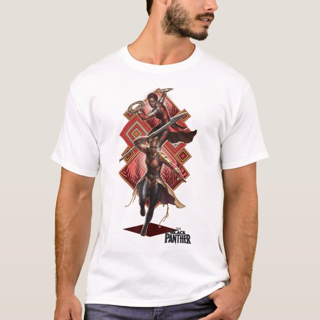 Marvel Black Panther Movie Okoye Nakia Diamond Pos T Shirt (Framsida)