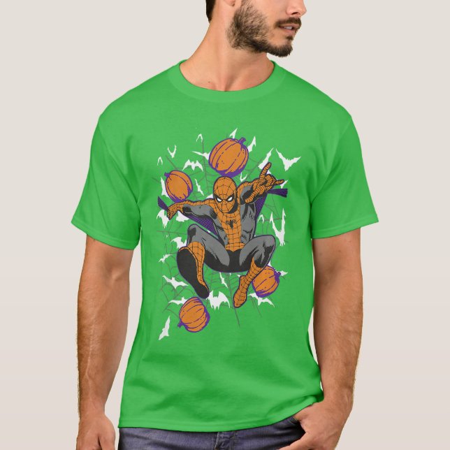 Marvel Comics Retro Classic Halloween SpiderMan Pu T Shirt (Framsida)
