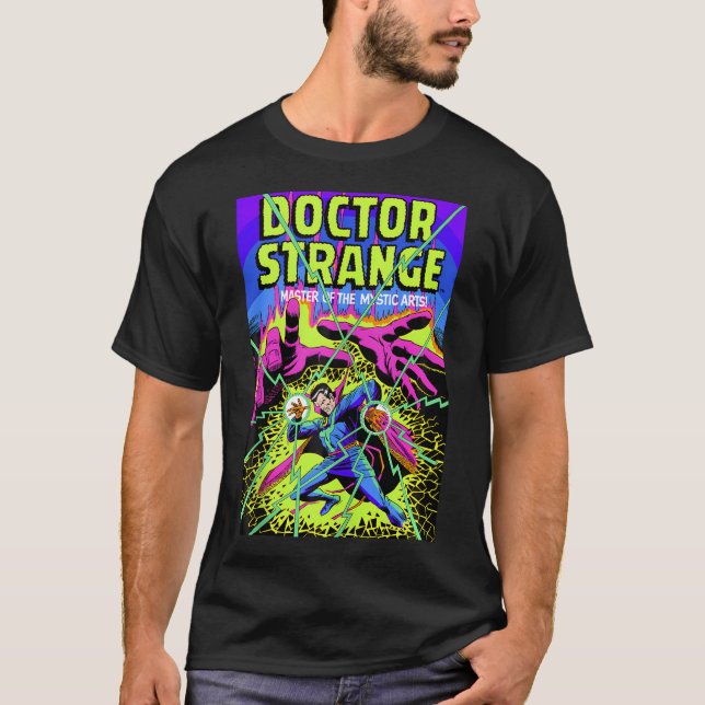 Marvel Doktor Strange Neon Tecknad Bok Cover T Shirt (Framsida)